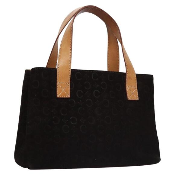 CELINE C Macadam Canvas Hand Bag Suede Dark Brown Gold - Picture 1 of 13